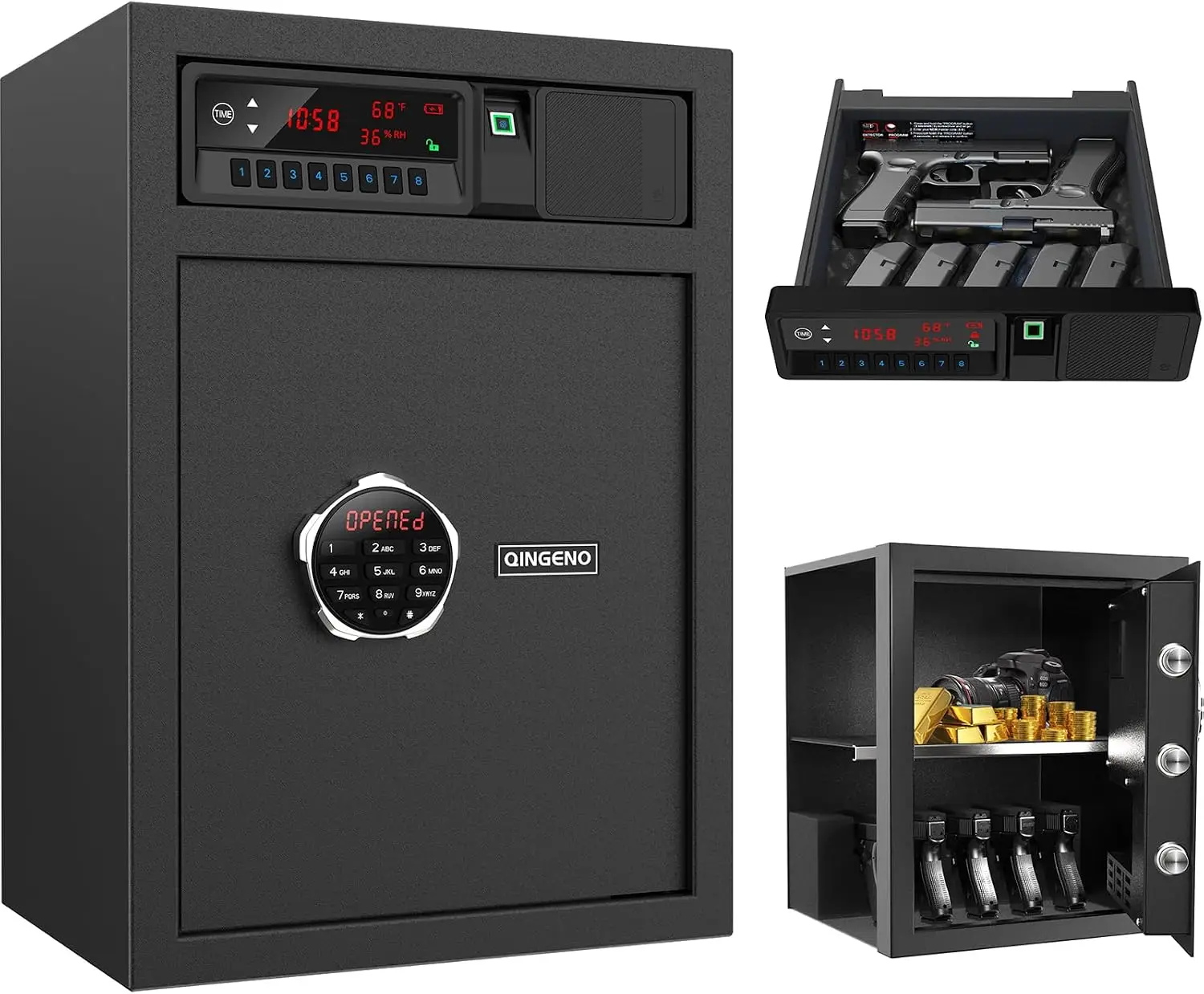 Home Security Electronic Large Cabinet Safes | LCD Display of Temp,Humidity,Time,Sliding-Away Top Drawer Safe, For Money Cash Va