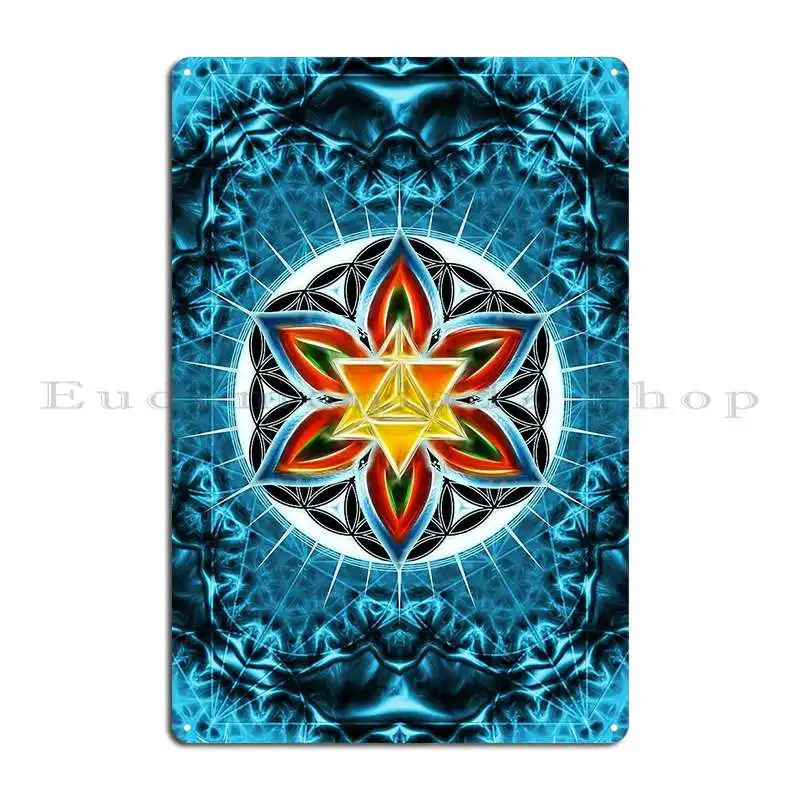 Merkaba Flower Of Life Metatrons Cube Sacred Geometry Metal Plaque Poster Design Living Room Wall Decor Vintage Tin Sign Poster