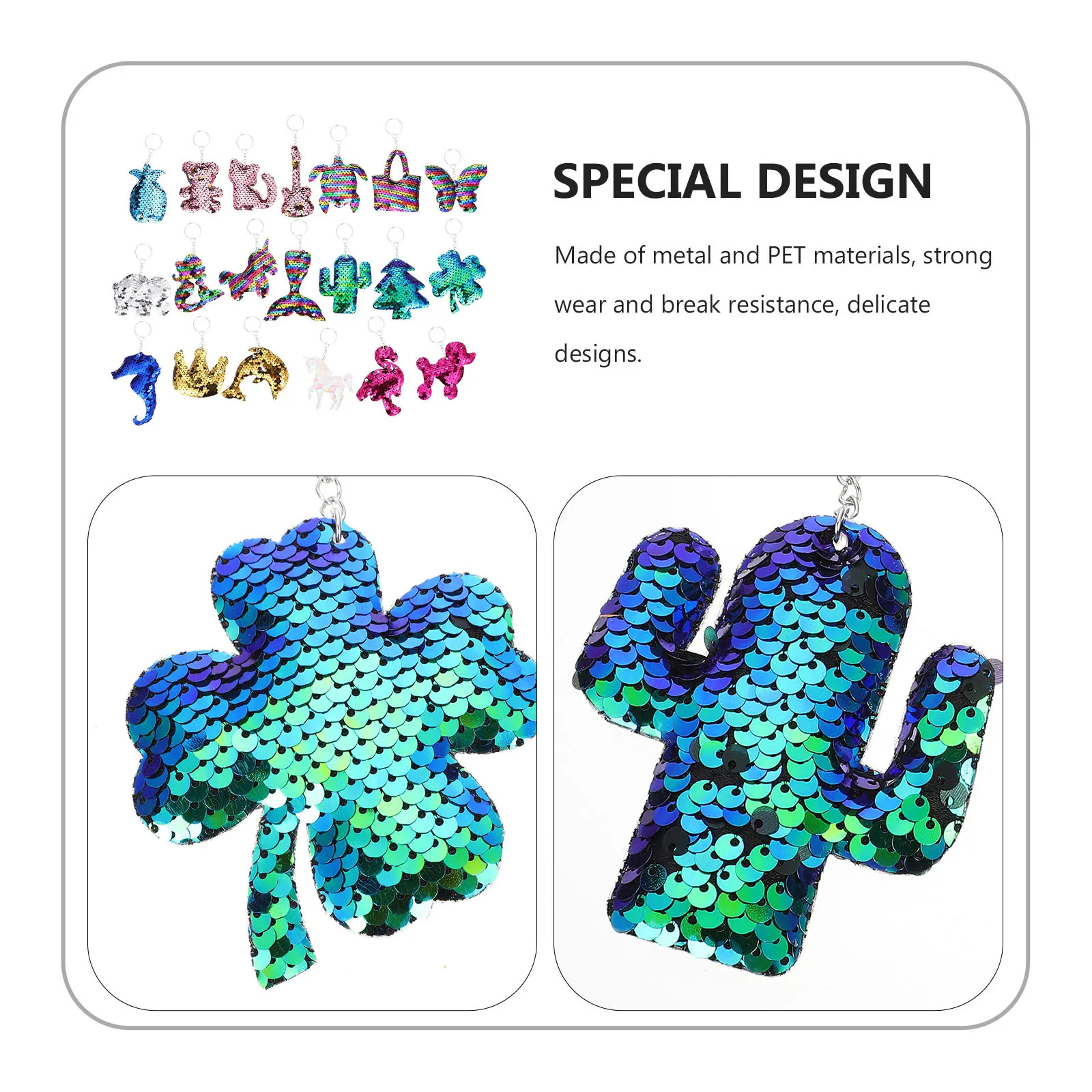

20pcs Reflective Keychains Glitter Sequin Pendants For Car Keys Backpack Decor Mermaid Animal Shapes Christmas Party Favors Gift
