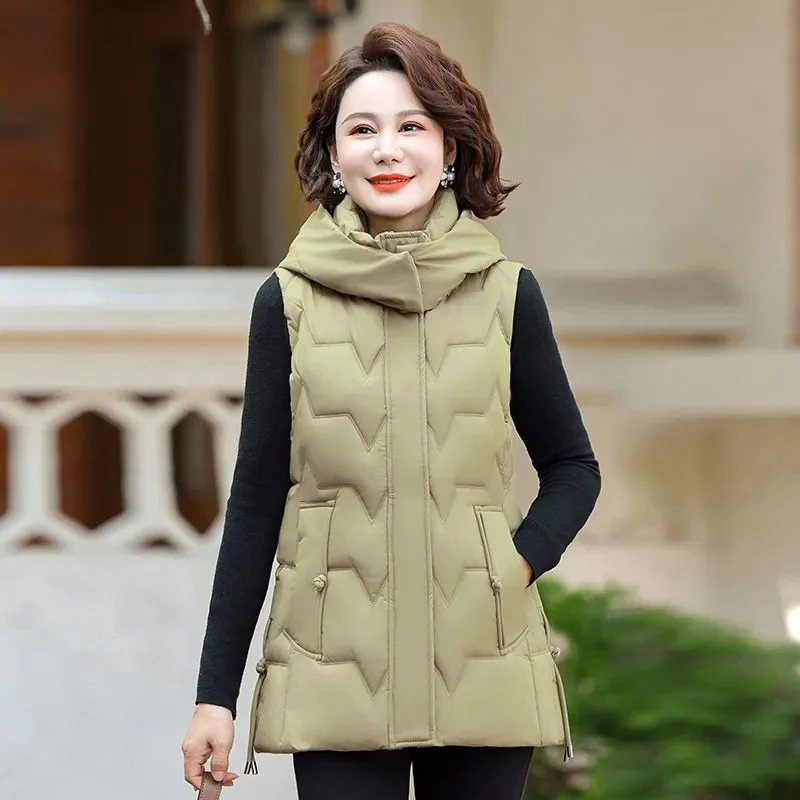 

Woman Vest Autumn Winter Warm Down Cotton Vests Thick Removable Hooded Waistcoat Elegant Sleeveless Jacket Vest Coat Female