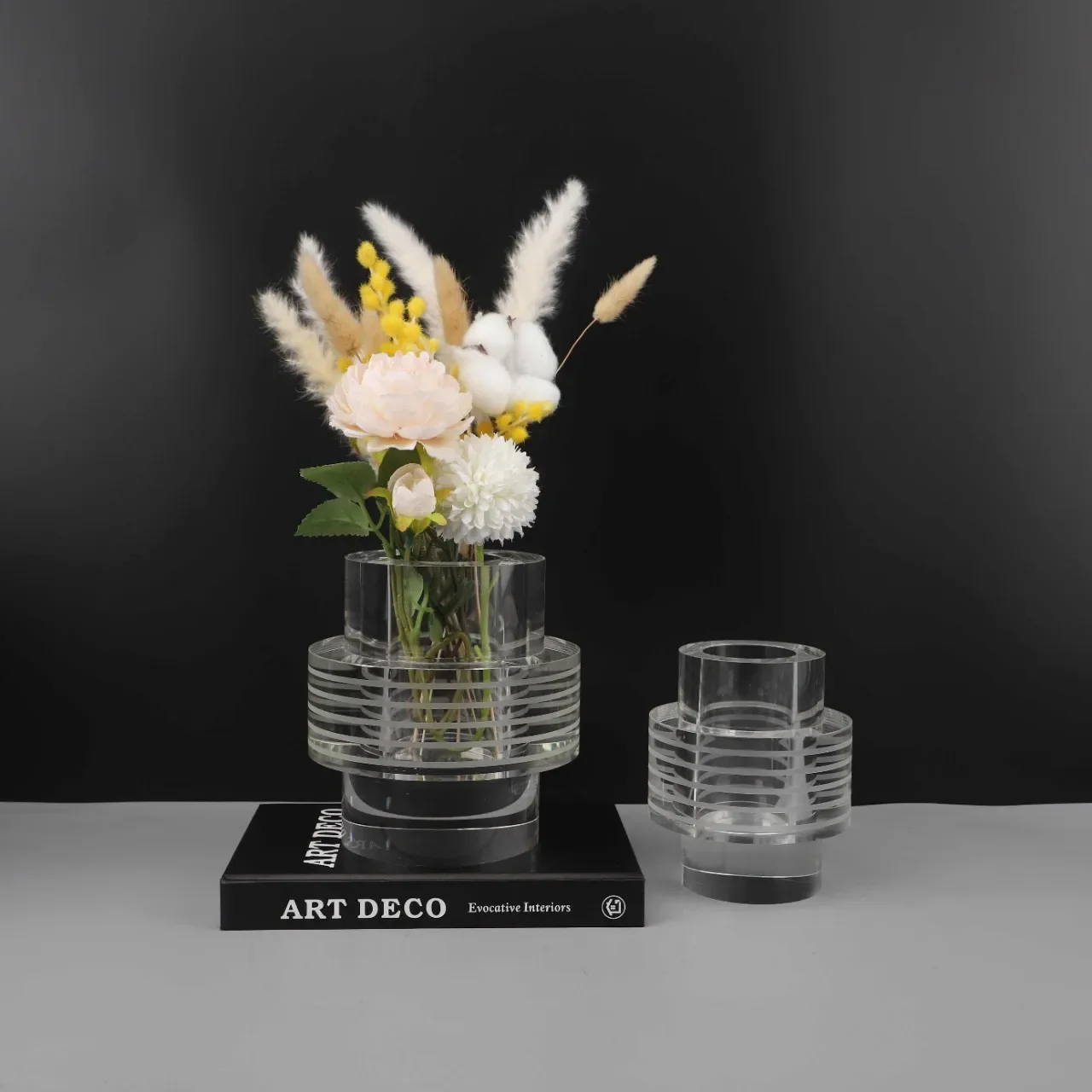 Moderno semplice cristallo trasparente rotondo a strisce fiore ornamento mobile TV tavolino soggiorno camera da letto decorazione della casa