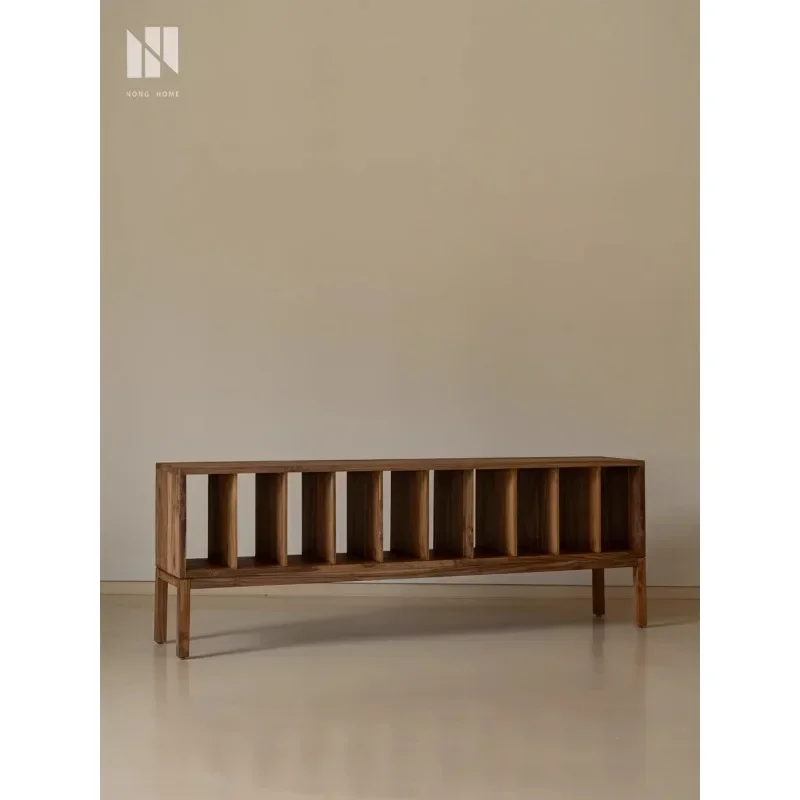 Modern wabi-sandy wind solid wood multi-grid storage shelf bookshelf study single bookcase simple storage cabinet