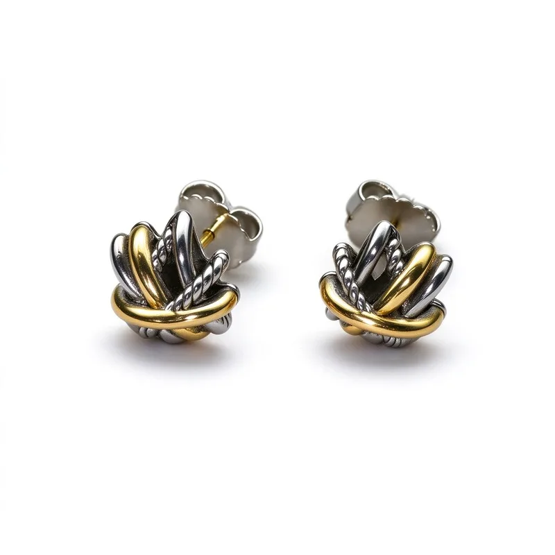 Two Tone Intertwined Stud Earrings for Women,Gold and Silver Twisted Cable Stud GemstoneAccents, Polished Alloy Earrings, Secure ButterflyBacking, Elegant Fashion Jewelry Gift for Her,Daily Wear Office Party Date Night,Hypoallergenic Classic Style