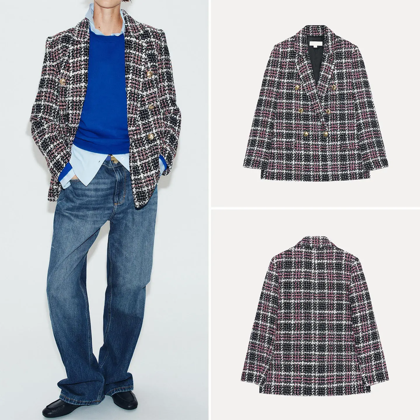 Women's Plaid Long Sleeve Turn-down Collar Padded Shoulder Suit Jacket Autumn 2026 New Arrival Standard Fit Zadata Brand