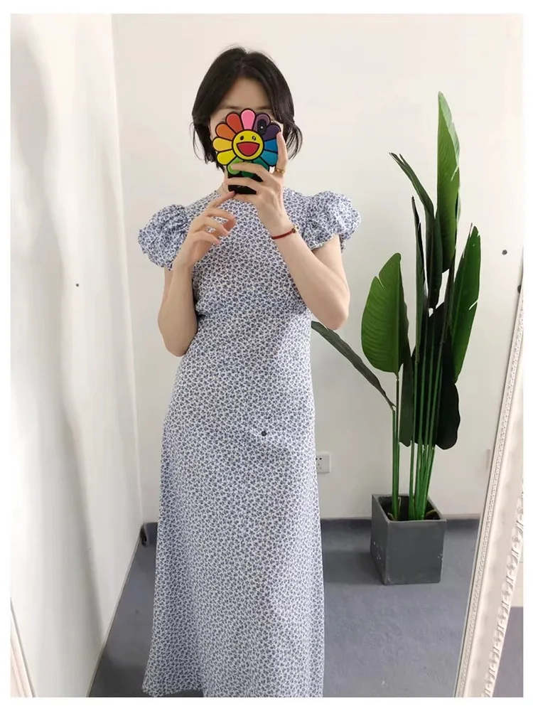 Vestido Elegante y Dulce S2M2L2 Don Romina, Vestido de Algodón de Manga Corta con Cintura Ajustada y Mangas Abullonadas, Tienda de Bolsos, Vestido de Moda para Mujer