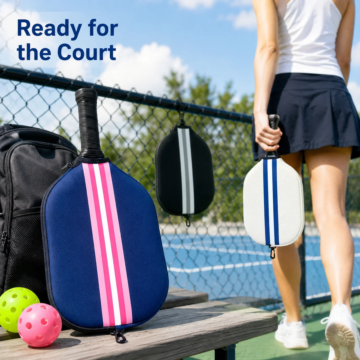 Pickleball Paddle Cover with Hook Clip Neoprene Pickleball Racket Zipper Bag Sports Training Pickleball Racket Protective Sleeve
