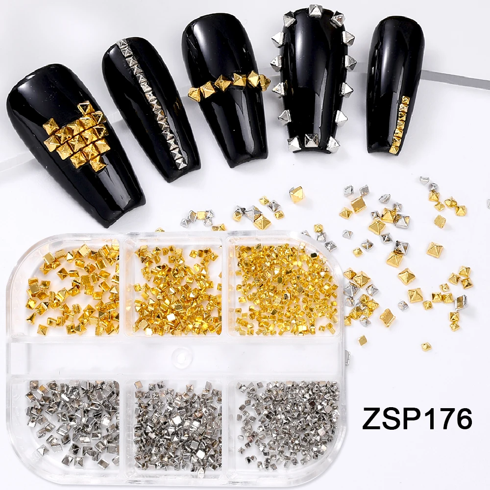 SWEET TREND-1Box 3D Punk Metall-Nieten Nagelcharms Gold/Silber Quadratische Kegelnieten Nagelteile Bastelzubehör Maniküre-Dekoration – Detail 9