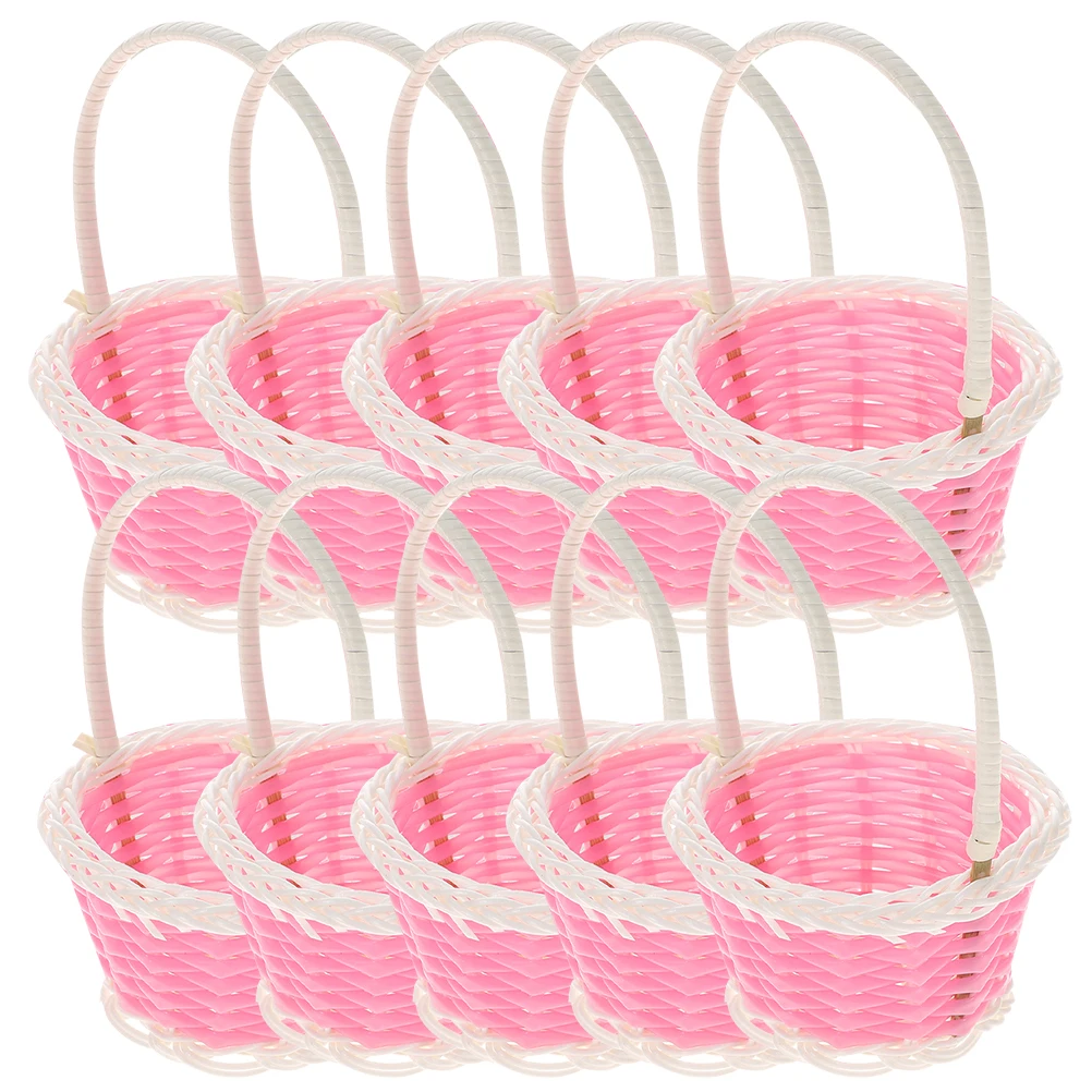 

10 Pcs Mini Woven Baskets Plastic Chic Party Decorations Easter Gifts Kids DIY Small Straw Storage Basket Flower Favor