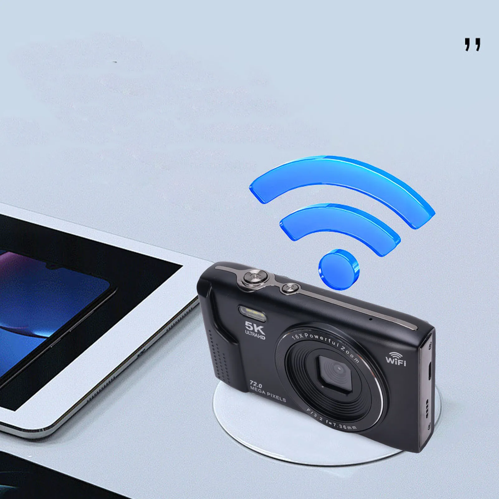 Cámara de viaje Vlog 72MP WiFi 16X Zoom 5K cámara Digital pantalla LCD de 2,8 pulgadas batería de 1200mAh luz de relleno LED para fotografía