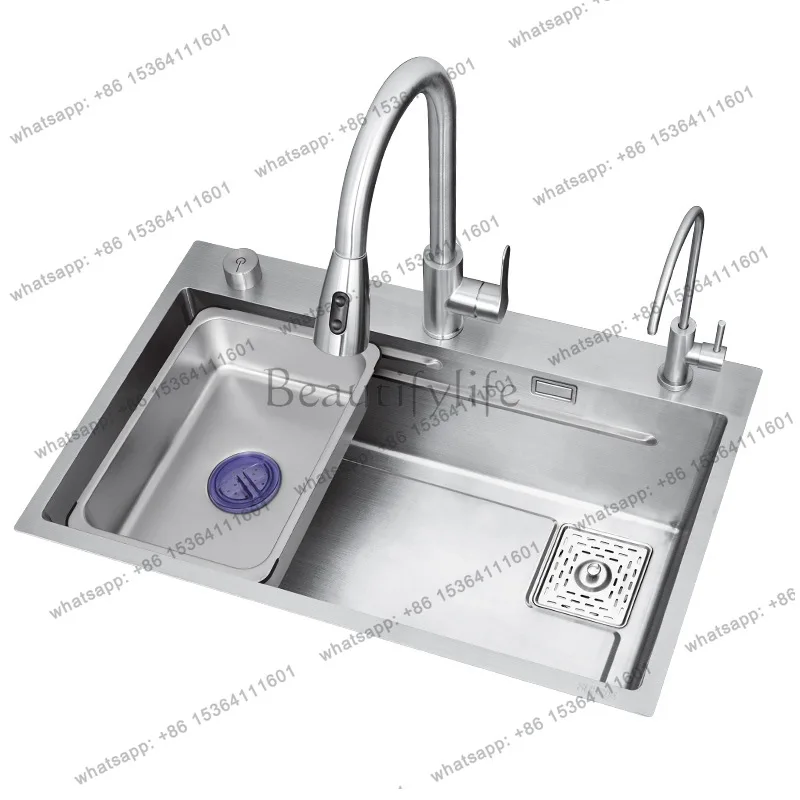 304 stainless steel sink large single sink kitchen thickened vegetable basin under countertop uncoated embossed dishwasher