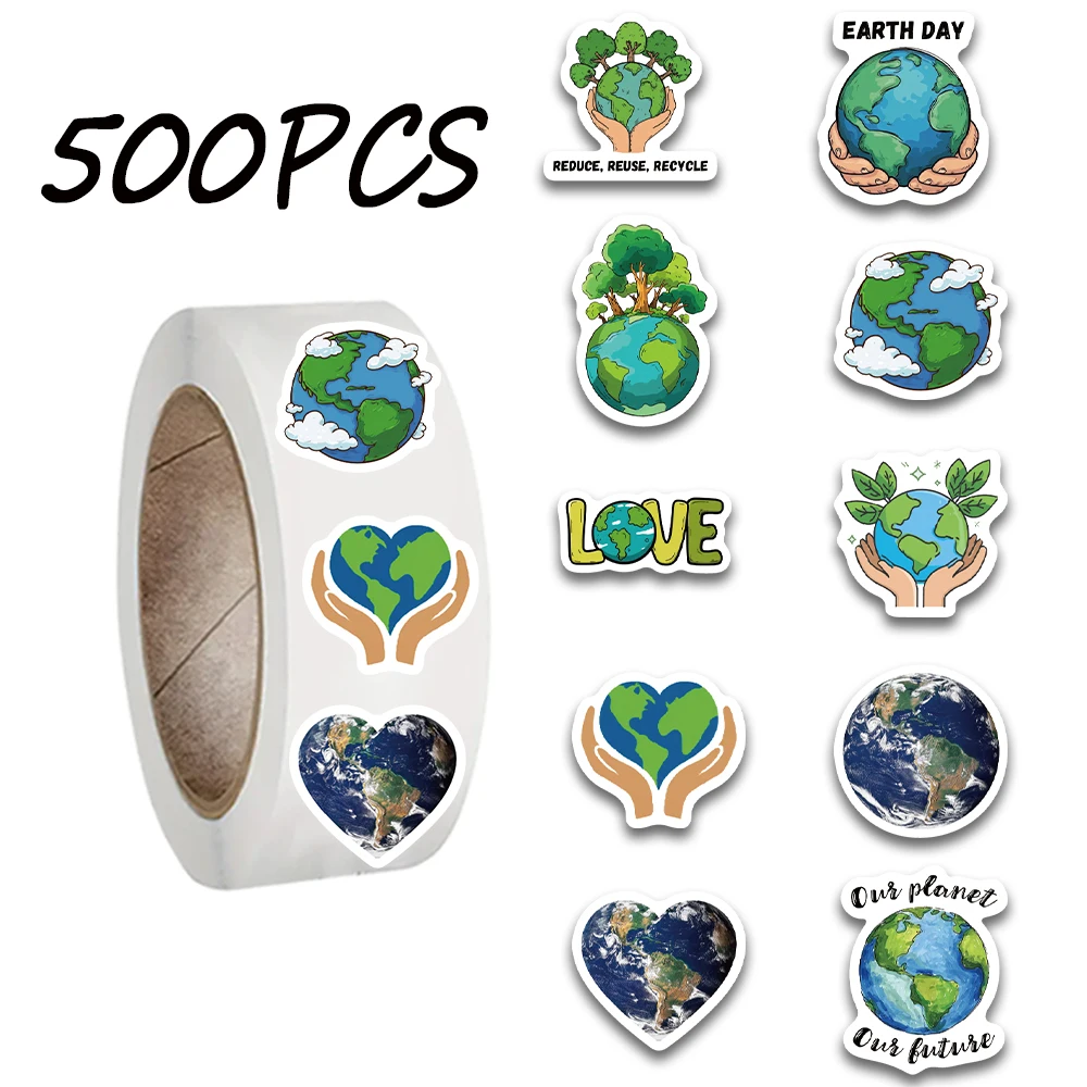 

500 шт. наклеек Earth Care Roll, подходят для украшения книг, мобильных телефонов, термосов, блокнотов, водонепроницаемые наклейки