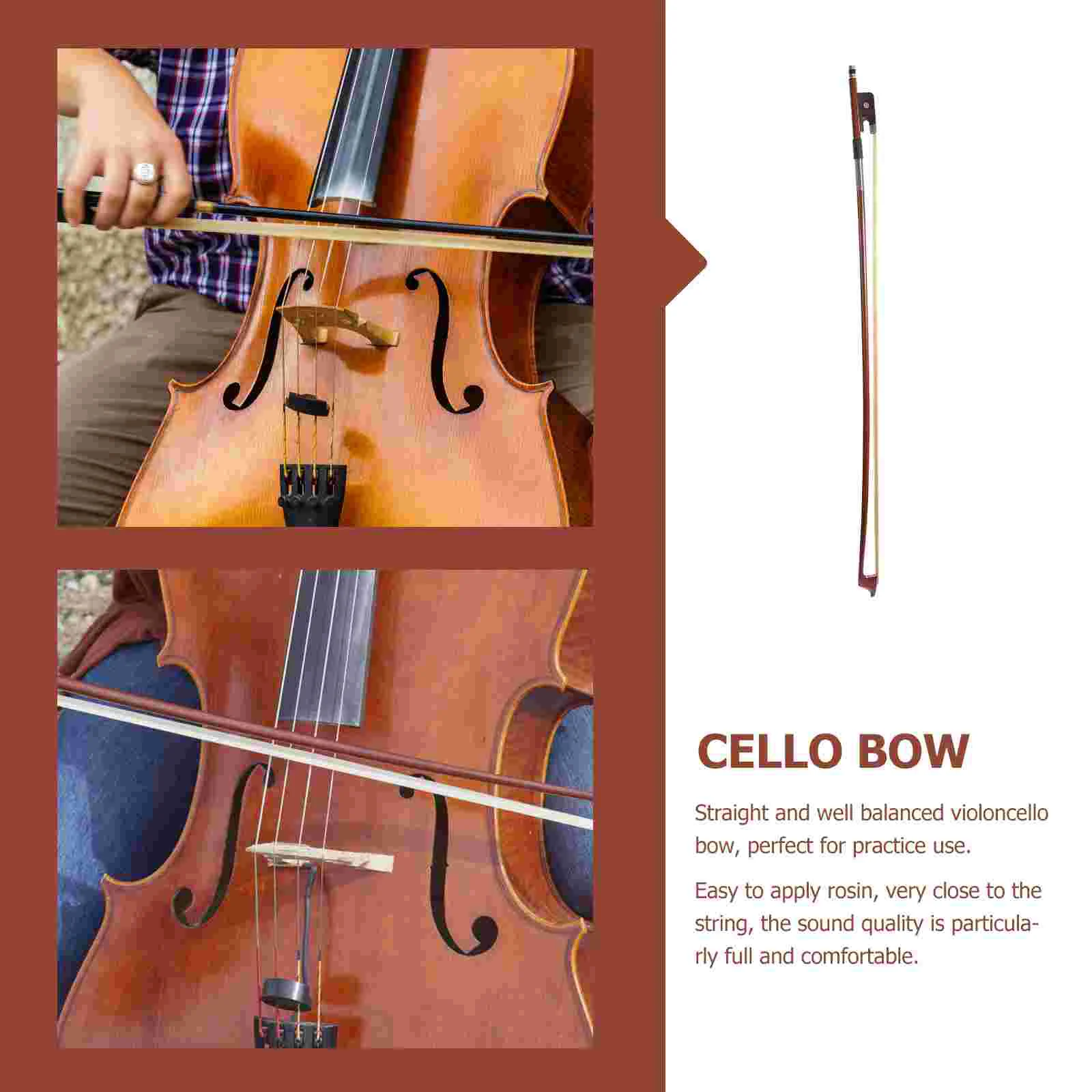 Cello Accessories 4/ Full Size Bow Musical Stringed Instruments Horsetail Useful Cello Bow Hair Student Stick