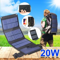 Foldable Solar Panel 5V 20W Power Bank For Cell Phone Outdoor Waterproof Usb Battery Charge For Camping Accessories