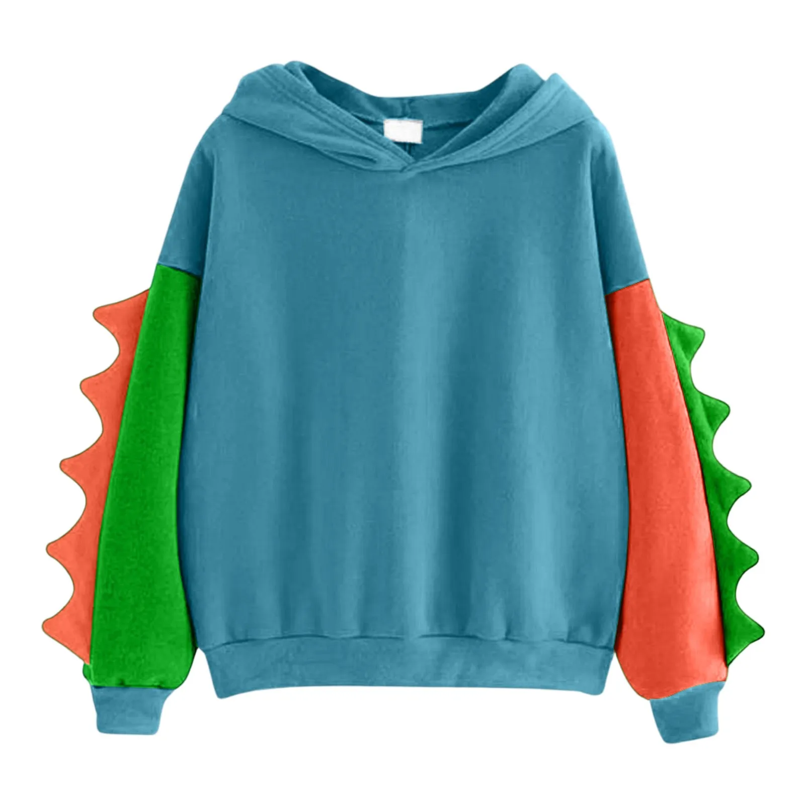 Modieuze schattige effen kleur contrasterende dinosaurus losse hoodies voor dames, comfortabele, casual en veelzijdige sweatshirts