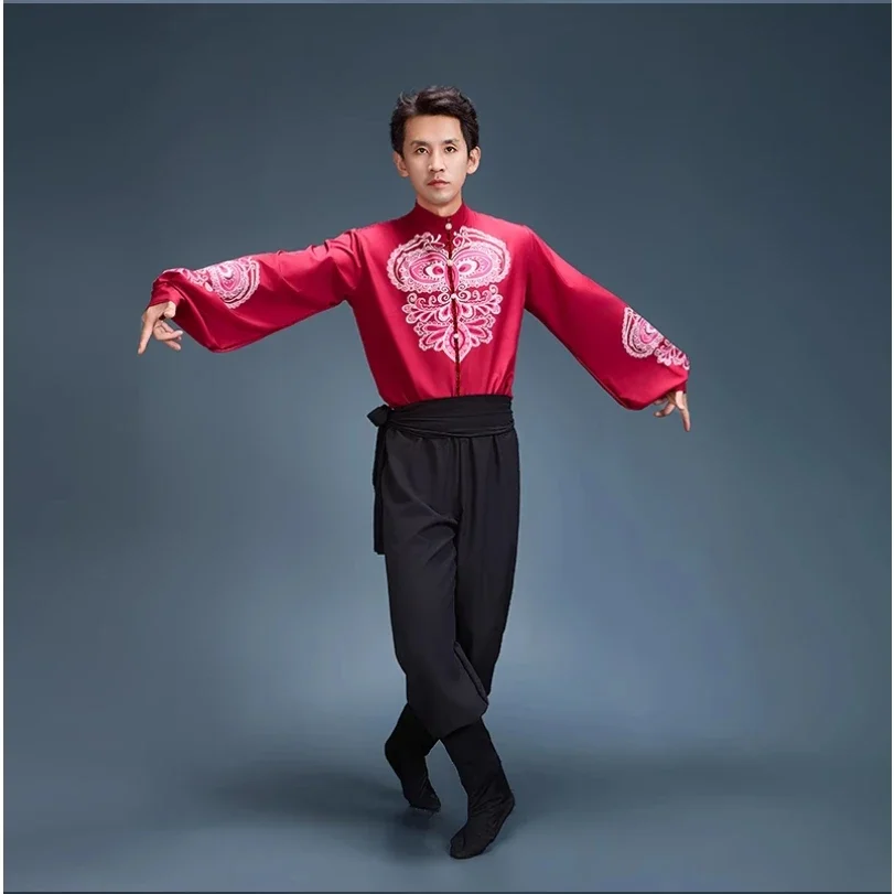 performance clothing, Xinjiang Uyghur Kazakh long sleeved clothing Russian ethnic clothing, male adult minority clothing view 2