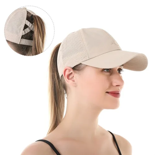 Gorras de béisbol para mujer, sombreros nuevos de malla transpirable con visera para el sol, sombrero de cola de caballo entrecruzado para deportes al aire libre europeos de verano para mujer
