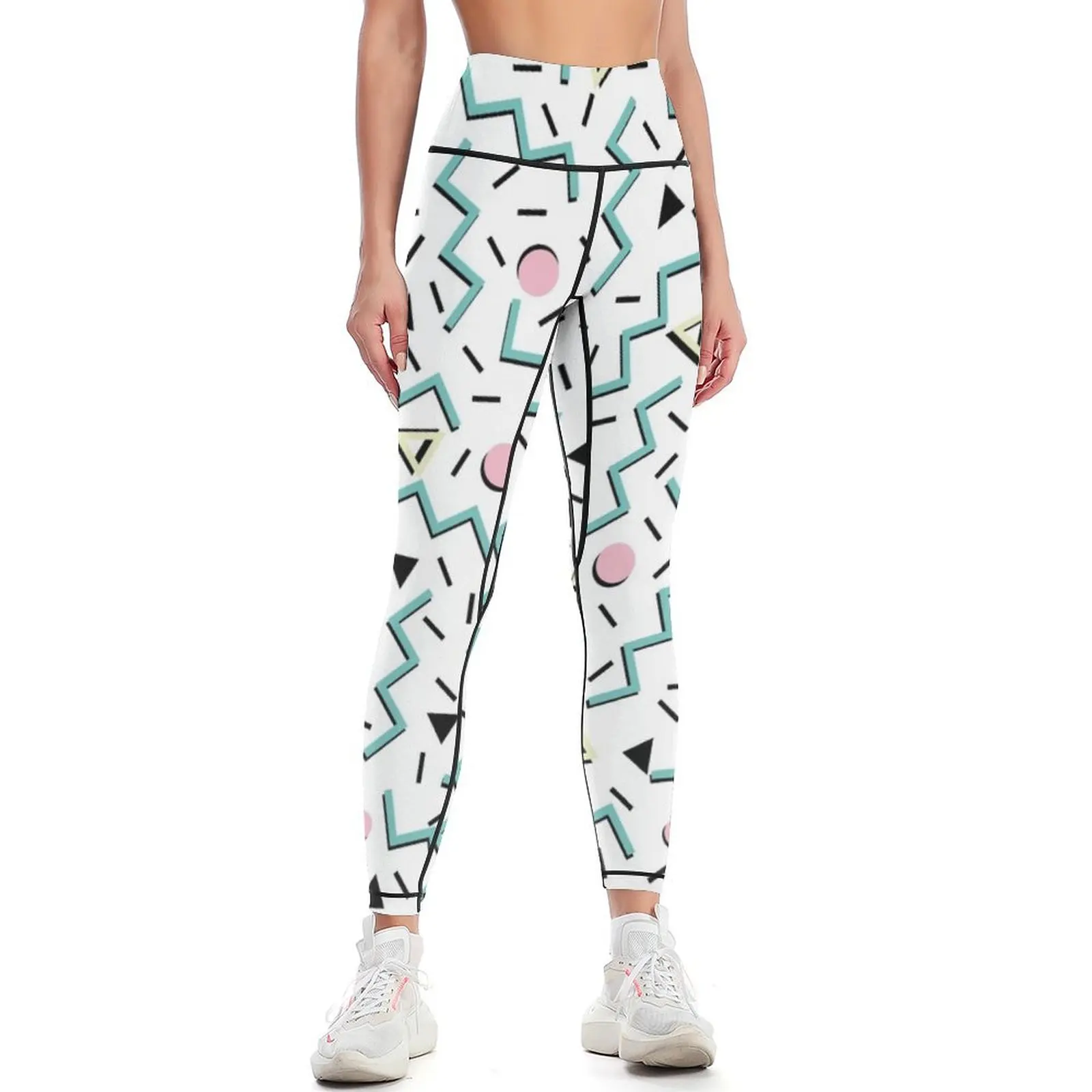 Funky Memphis Pattern Design Leggings, Calças Esportivas Femininas, Mulher Vestuário de Ginásio, Voltar aos anos 80