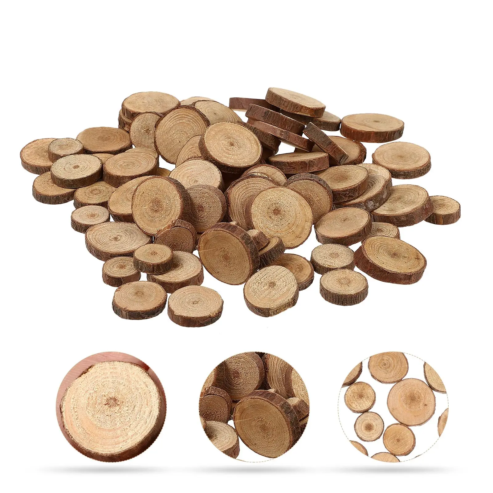 100Pcs 1.5-3CM Wood Log Slices Discs For DIY Crafts Wedding Centerpieces Natural Pine Round Unfinished Round Wood Shooting Prop