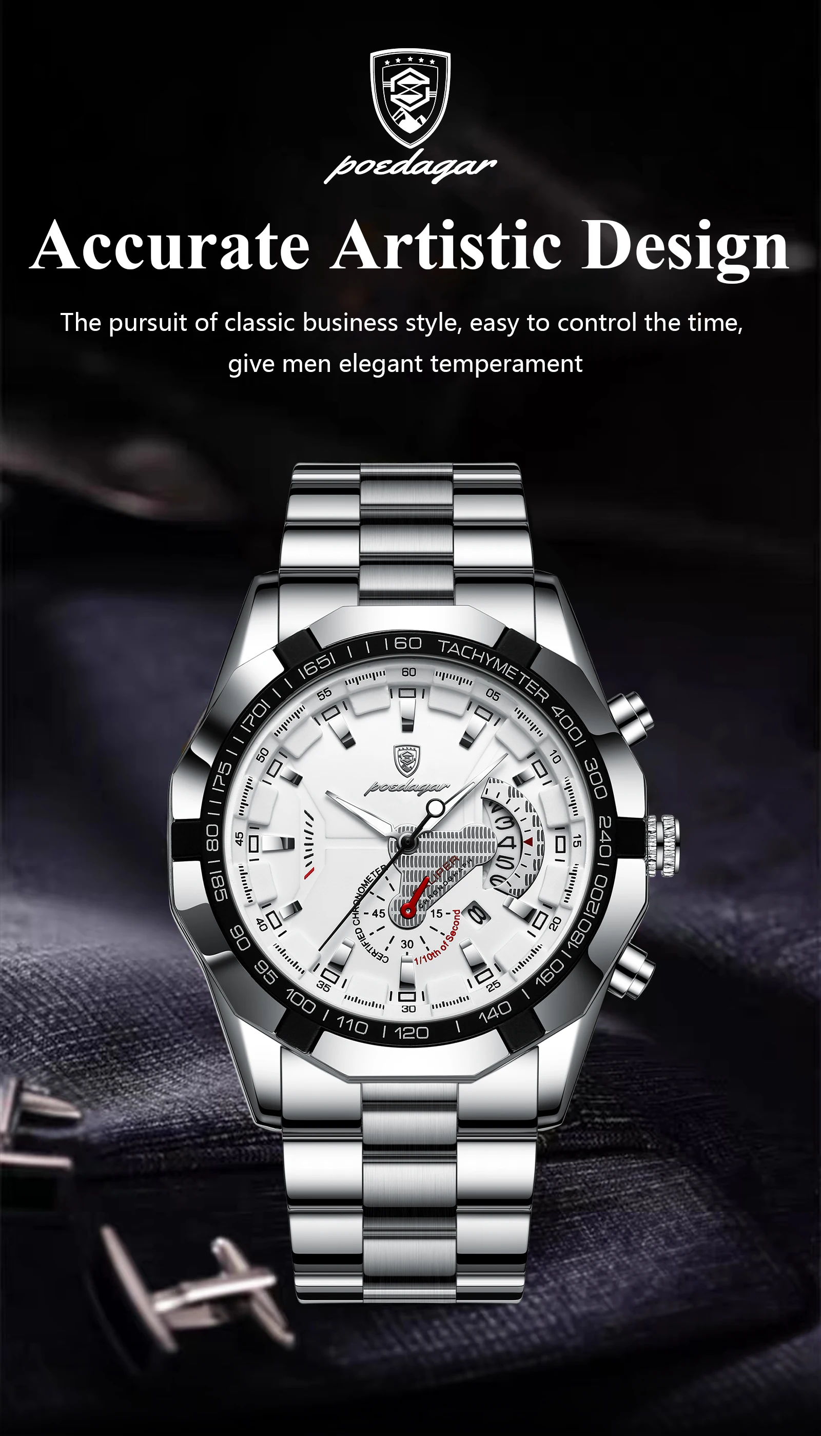 POEDAGAR Luxus Marke Mann Uhr Wasserdicht Leucht Datum Sport Mann Armbanduhr Edelstahl Mode Quarz herren Uhren Reloj – Detail 2