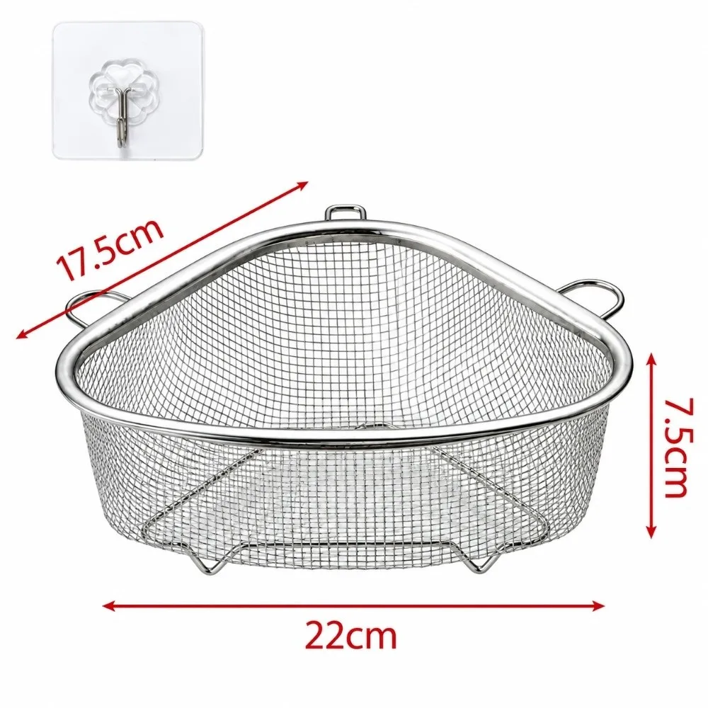 Stainless Steel Kitchen Sink Strainer Mesh Food Waste Trap Triangle Sink Shelf Fruit Washing Dish Draining Drain Basket Rack