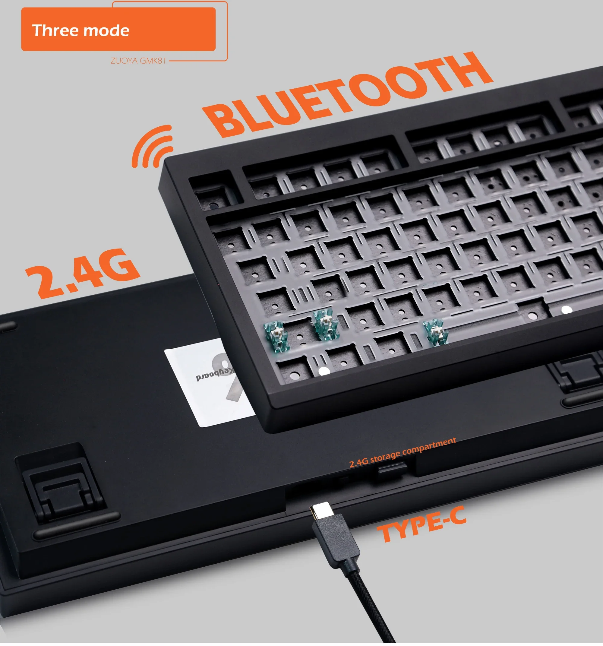 Imagem -03 - Kit de Teclado Mecânico Retroiluminação Rgb Tela Bluetooth 2.4ghz Tipo-c Adequado para Esports Gaming Escritório Zuoya-gmk81