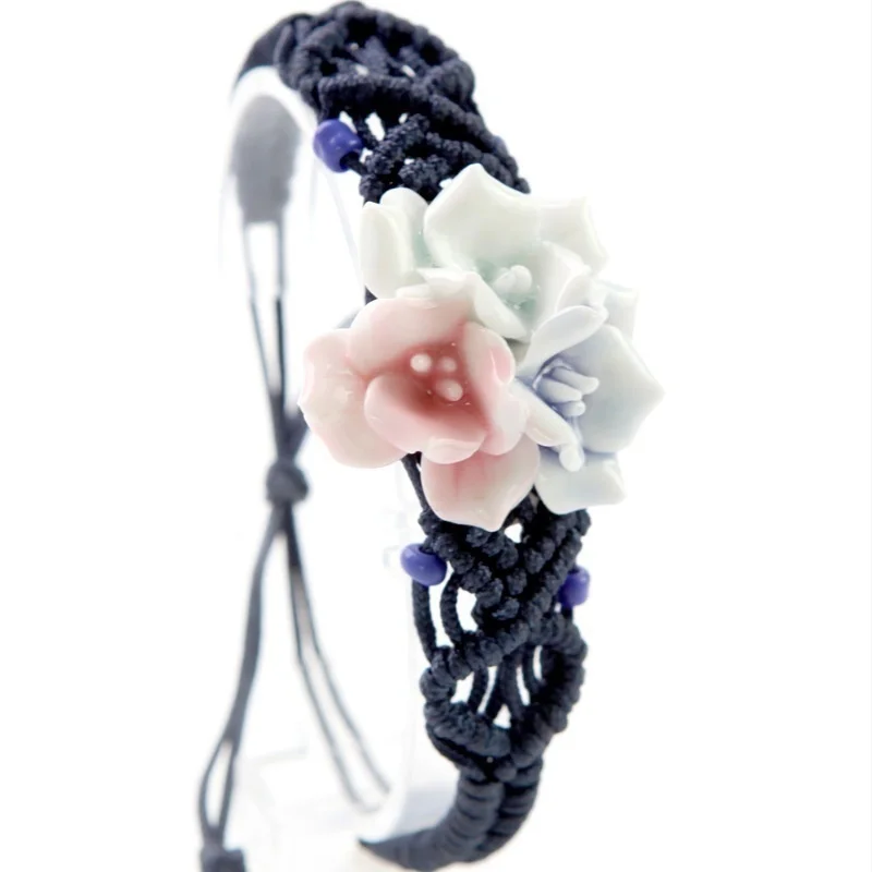 2023 New Fashion handmade Knitted Flower Ceramic Bracelets for Women Girls Lovers Gifts