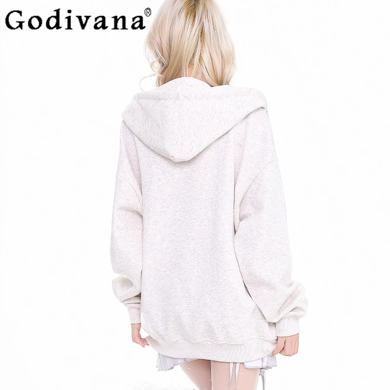 اليابانية الحلو مقنعين البلوز للنساء الخريف الشتاء أفخم جرو عارضة هوديس الإناث ضئيلة فضفاضة سستة بلوزات