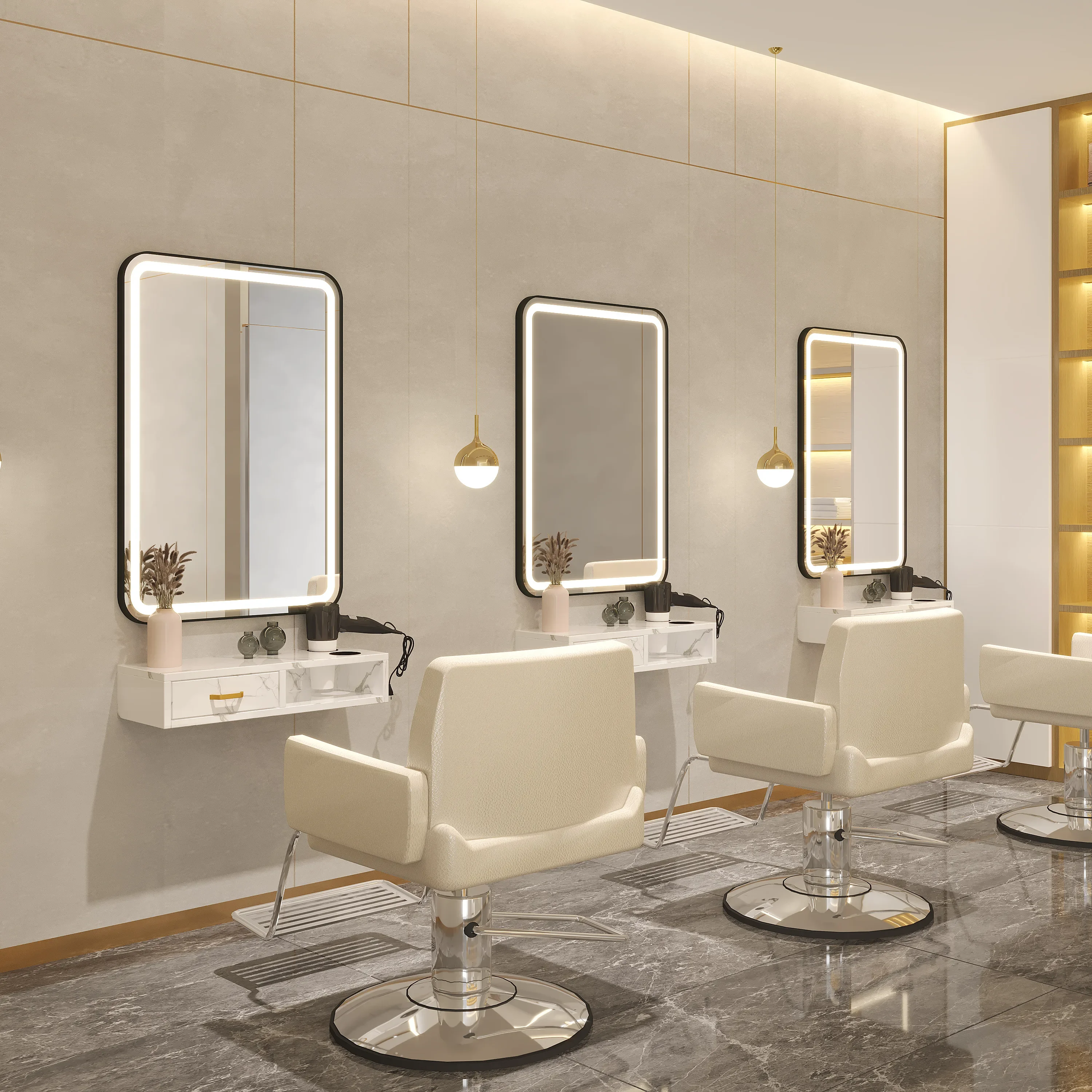 Simple Modern Style Barbershop Square Mirror Hairdressing Salon Cosmetic Mirror Light Luxury HD LED Light Mirror Size 70x100cm