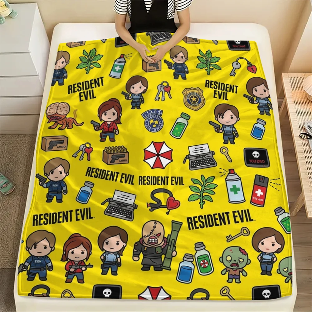 Resident Evil Flannel Blanket Fashion Print Perfect For Bedroom Sofa Chair Bed Travel Picnic -HE83