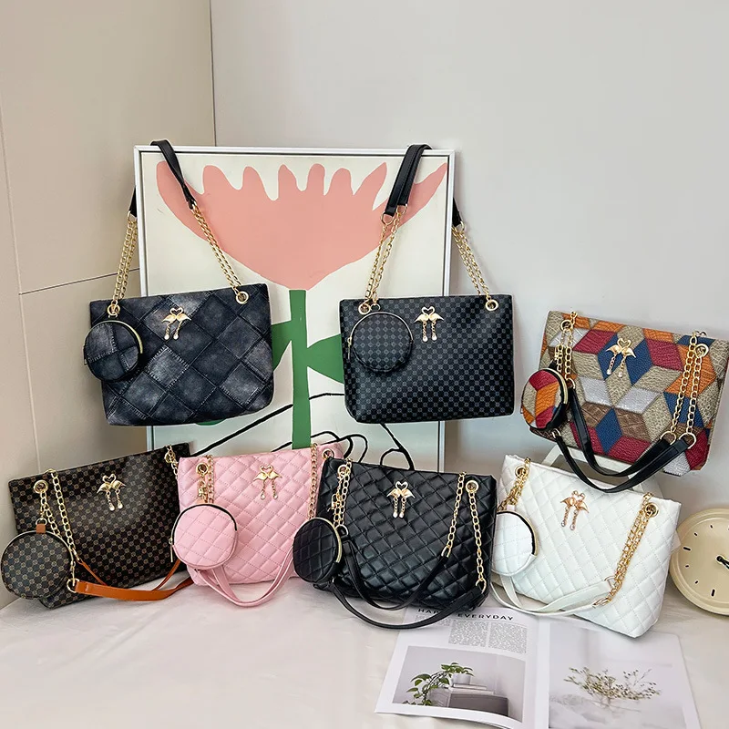 Large-capacity Mommy Bag New Wholesale Women's Bag Two-piece Set Messenger Printed Diamond Pattern Large Bag