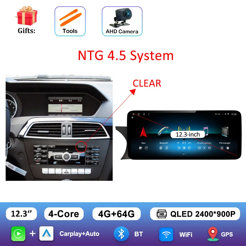 Carplay QLED Ultra-thin Screen Car Multimedia Radio Player for BENZ C CALSS W204 2011 - 2014 Navi GPS BT Android 16 Accessories image 3