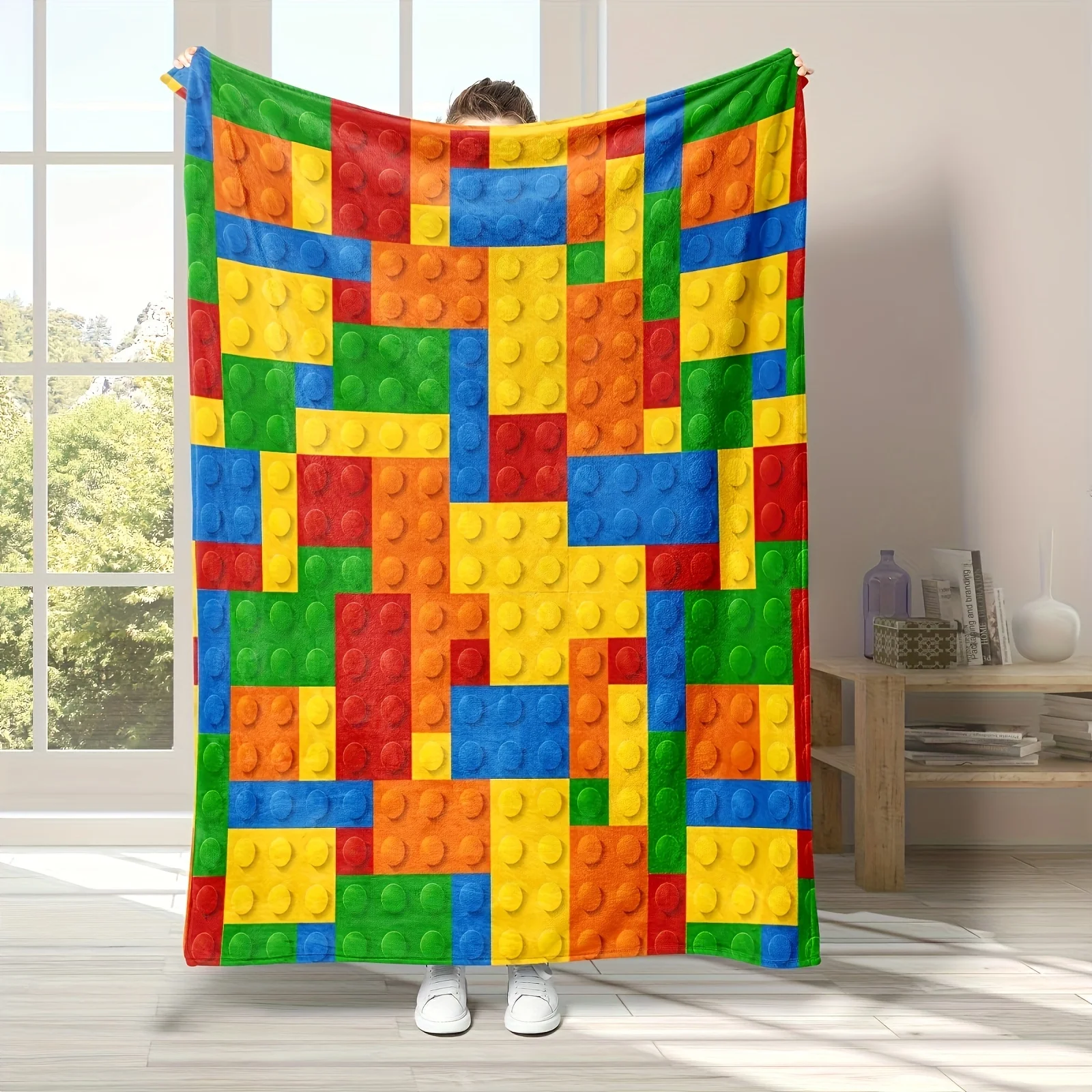 Böhmische Flanelldecke mit quadratischem Blockdruck – reißfest, ganzjährig |   Gemütlich |   Couch/Büro/Reise/Sofa