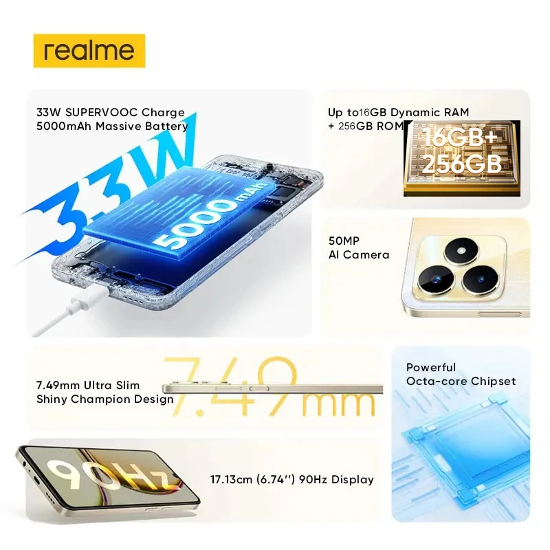 Imagem -02 - Realme C53 674 hd 90hz Tela 8gb 256gb Octa Core Ultra Slim Phone com Bateria de 5000mah Câmera ai de 50mp