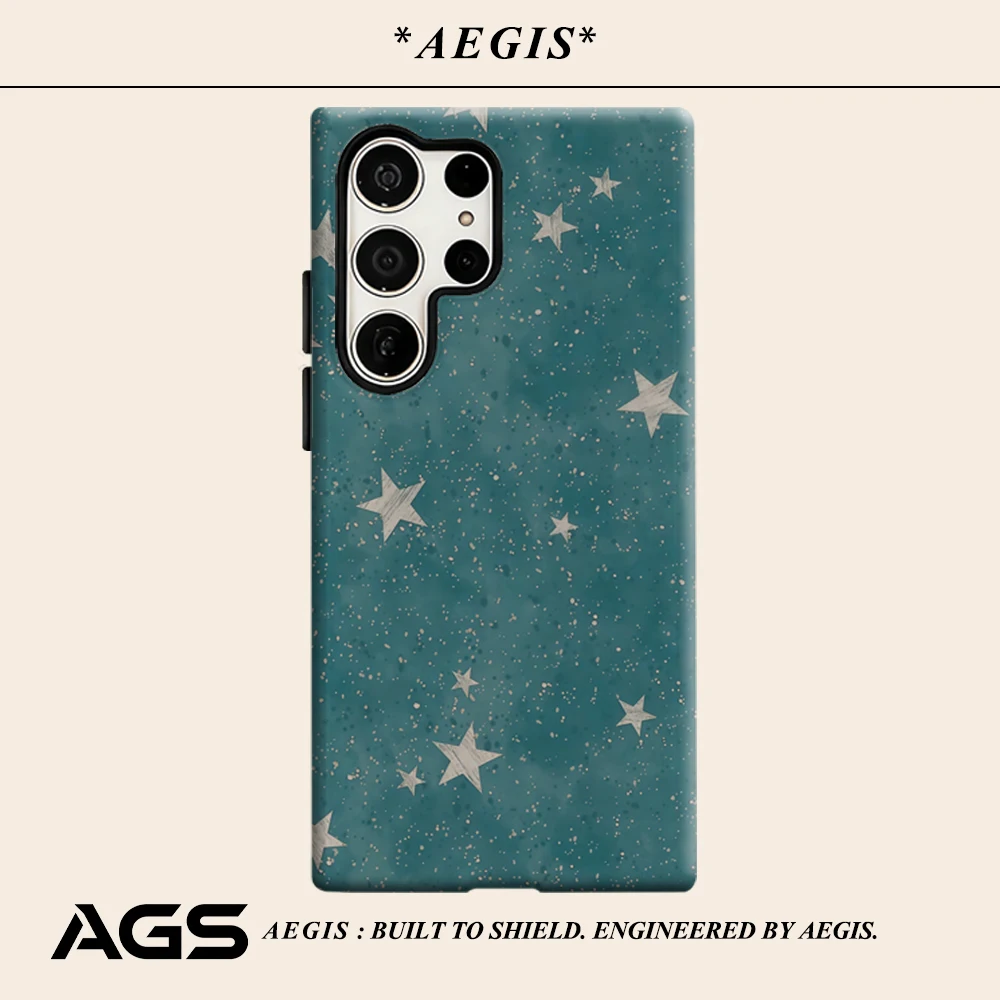Teal Star Dust Phone Case for Samsung Galaxy S25 Ultra S24 S23 Ultra Plus Glossy Double-layer Back Cover