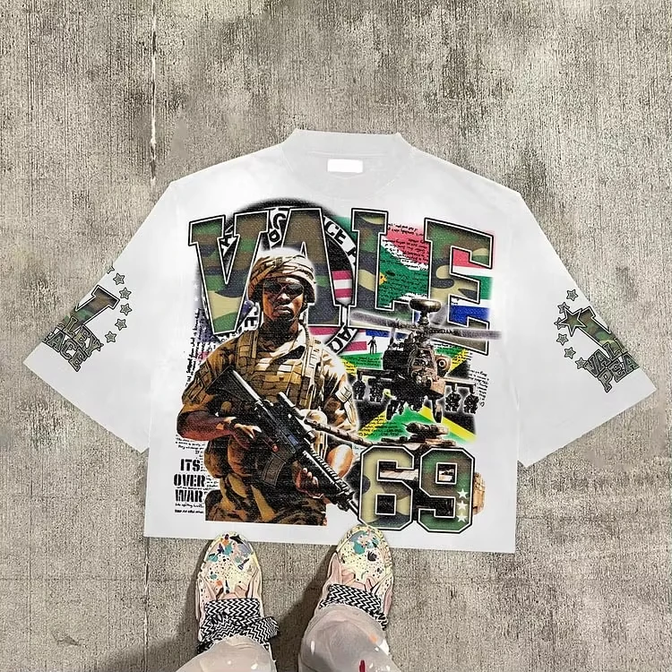 تي شيرت كلاسيكي من Warzone 69 Peace Graphic 100% قطن تي شيرت قصير للرجال Y2K صيفي غير رسمي كبير الحجم ملابس خروج نسائية
