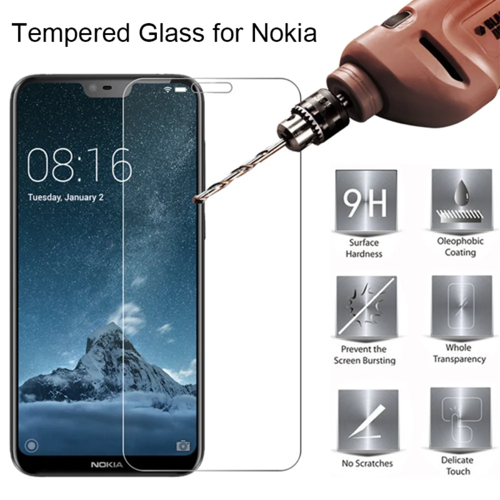 Tempered Glass 9H HD Screen Protector for Nokia 7.1 6.1 5.1 Plus Toughed Protective Glass on Nokia 3.1 Plus 2.1