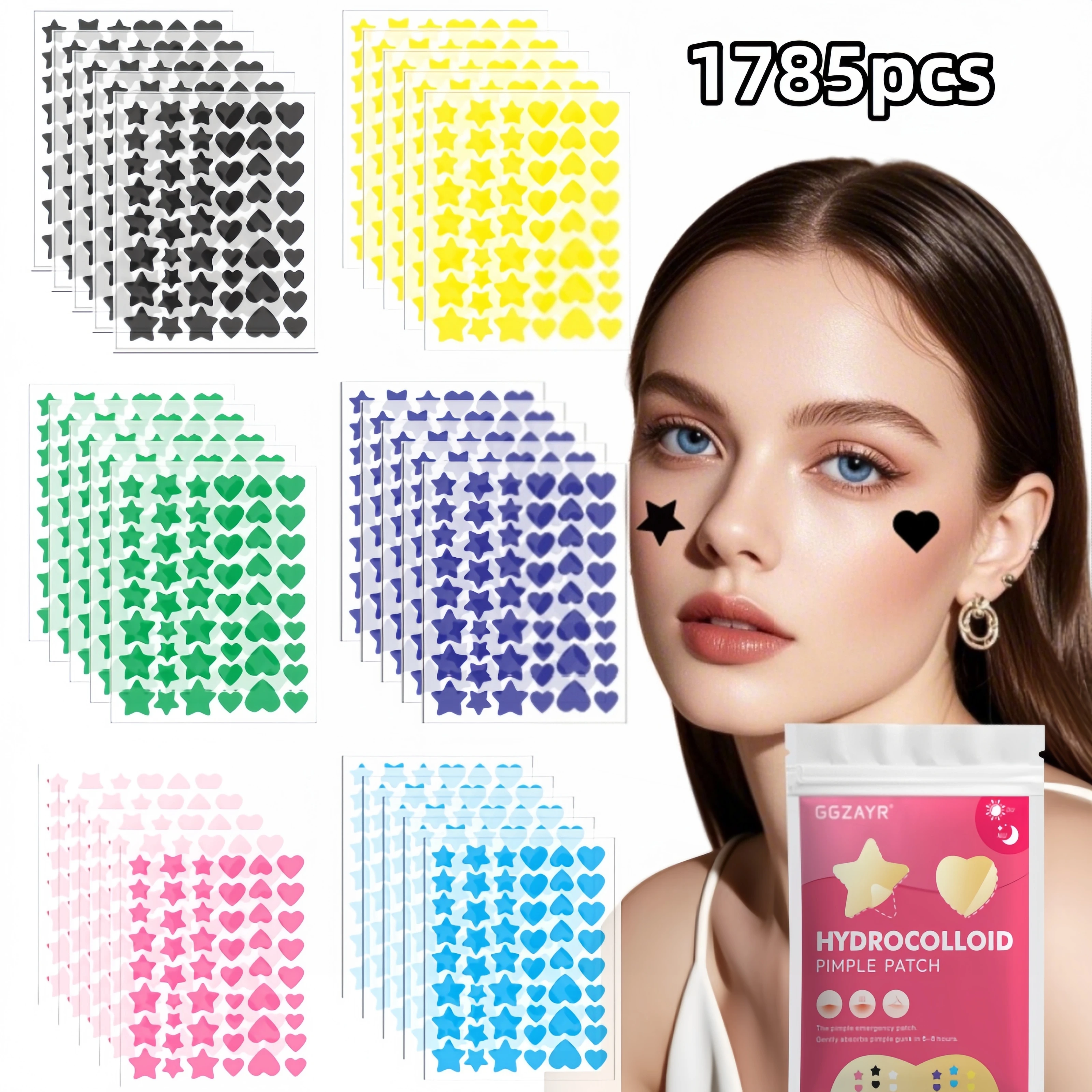 Star & Heart Spot Patches 357/714/1785pcs, Twinkle Mixed Hydrocolloid Acne Stickers, Skin-Friendly Cover
