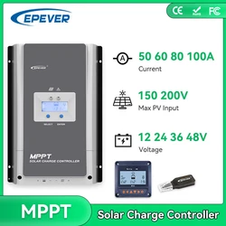 EPEVER MPPT 100A 80A 60A 50A  Solar Charge Controller 12V 24V 36V 48V Auto Battery Regulator Max PV 150V 200V Tracer MT50 WIFI