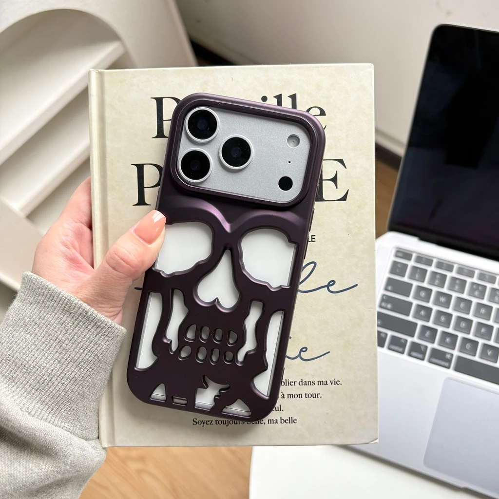 Retro-Mode, matt, aushöhlen, Totenkopf-Kopf-Skelett, stoßfest, schützende Handyhülle für iPhone 17, 16, 15, 14, 13, 12 Pro Max