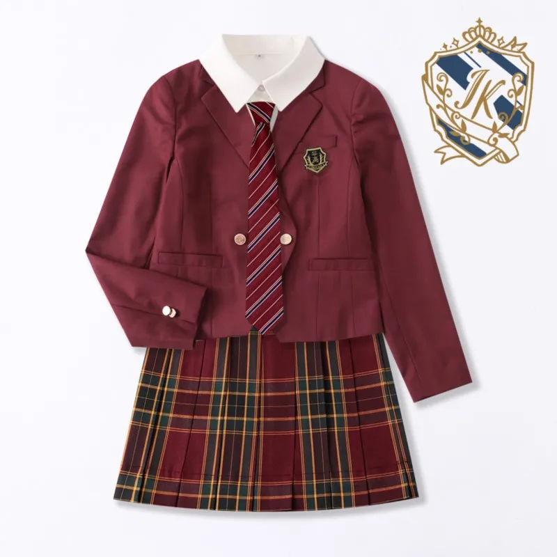 Weihnachts bär Schuluniform Strick pullover Stickerei jk japanischen Stil Matrosen anzug Plaid Falten rock Frauen Anime Cos Kostüm