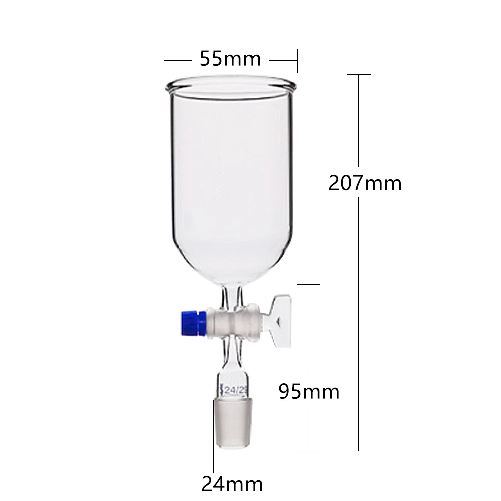 Embudo de vidrio cilíndrico de interfaz estándar (con pistón de vidrio) instrumento de experimento químico de 50-200 ml