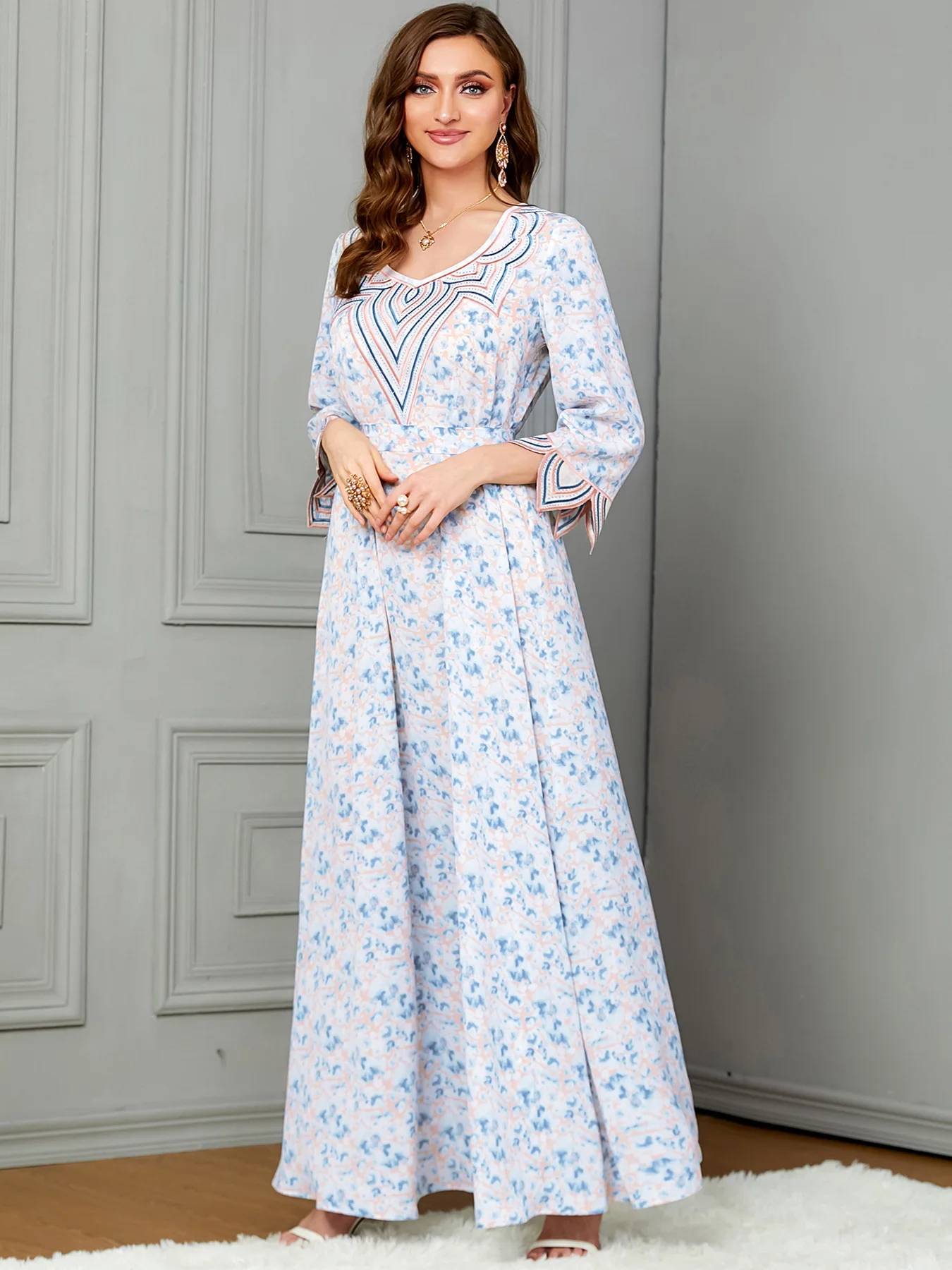 Muslim Women Dress Party Print Long Robe Abaya Dubai Saudi Arabic Abayas Morocco Jalabiya Eid Ramadan Vestidos Modest Dresses