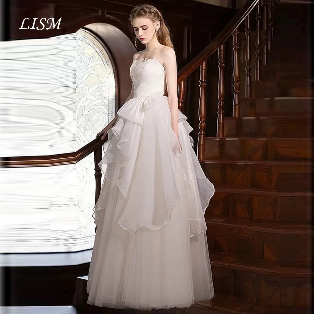 

LISM Strapless A-Line Korea Wedding Dresses Photo Shoot Silk Organza Elegant Bridal Gowns Customize 웨딩드레스 Corsets Back