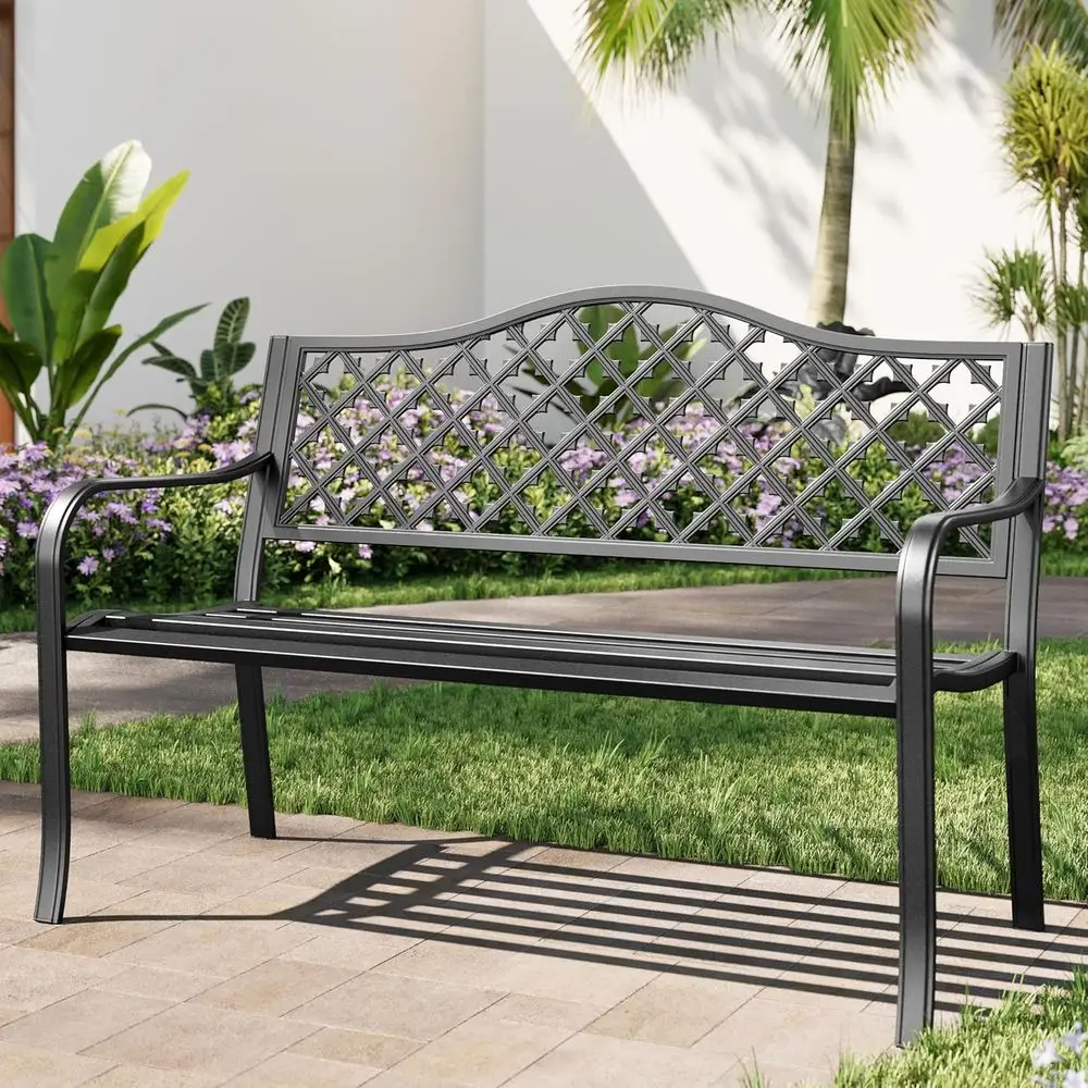 

50 черных металлических садовых скамеек с элементами из чугуна, подходящих для патио и двора