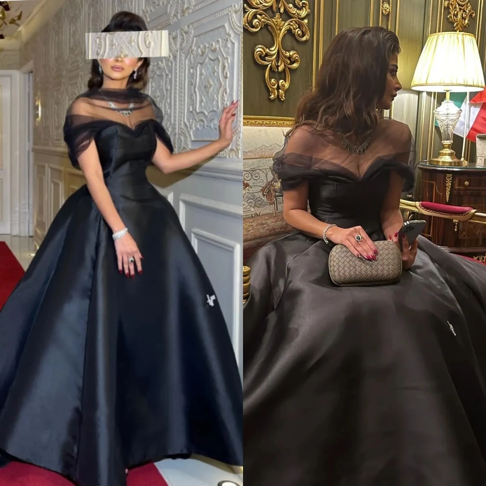 

Fashion Prom Casual Off-the-shoulder Ball gown Party Dress Tulle Draped Skirts Floor length Charmeuse Evening