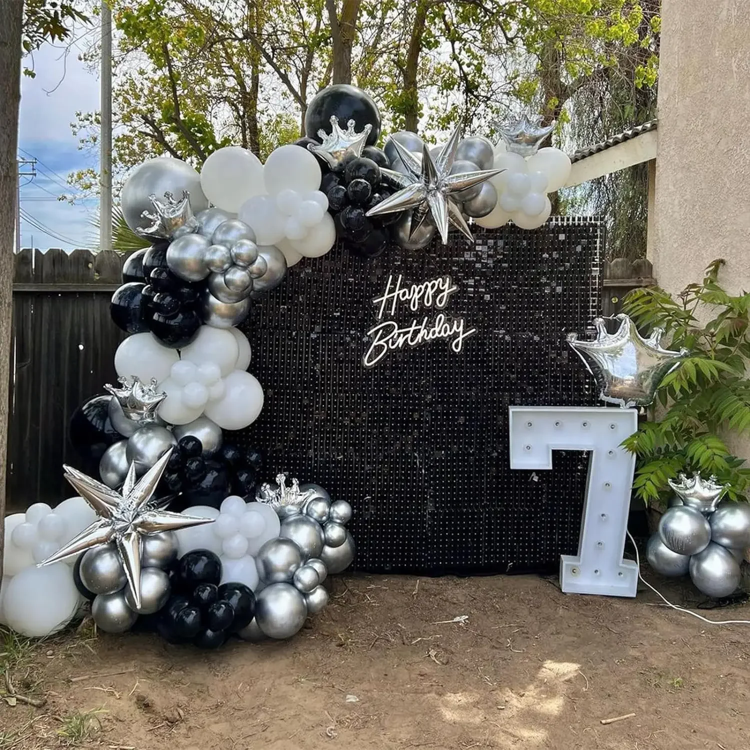 96-teiliges Starburst-Ballons-Girlanden-Set in Schwarz, Weiß und Silber für Hochzeit, Geburtstag, Abschlussfeier, Party-Hintergrund-Dekoration – Detail 5