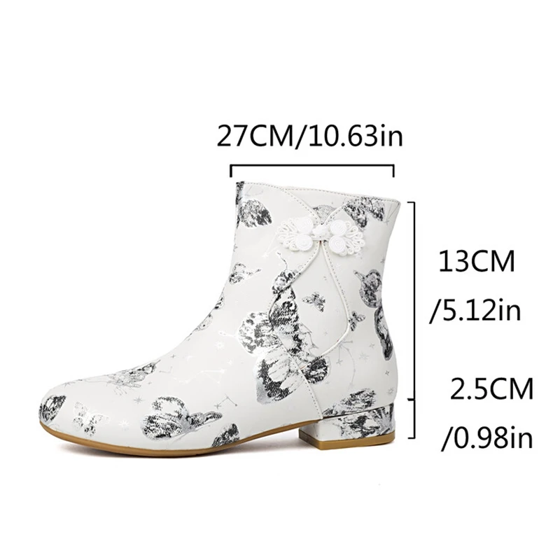 Girseaby Chinese Traditional Design Embroidered Ankle Boots Round Toe 2.5cm Block Heel Big Size 41 42 43 US11 Pink Black