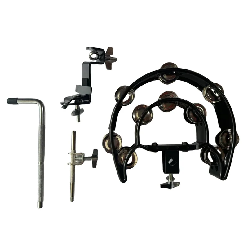 

【Hot Cake】Hi Hat Tambourine Drum Set With Connection Clamp Multifunctional Hand Bell Rattle Double Row Bells Musical Instrument