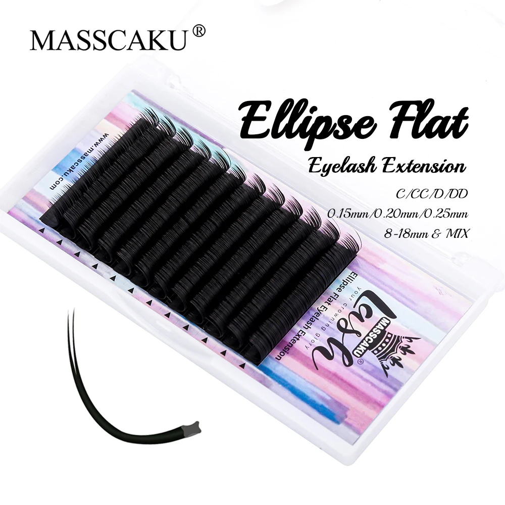 

Factory Wholesale Matte Black Ellipse Flat Eyelashes Extensions C D Curl 0.15/0.20/0.25mm Mixed Length Professional Lashes Trays