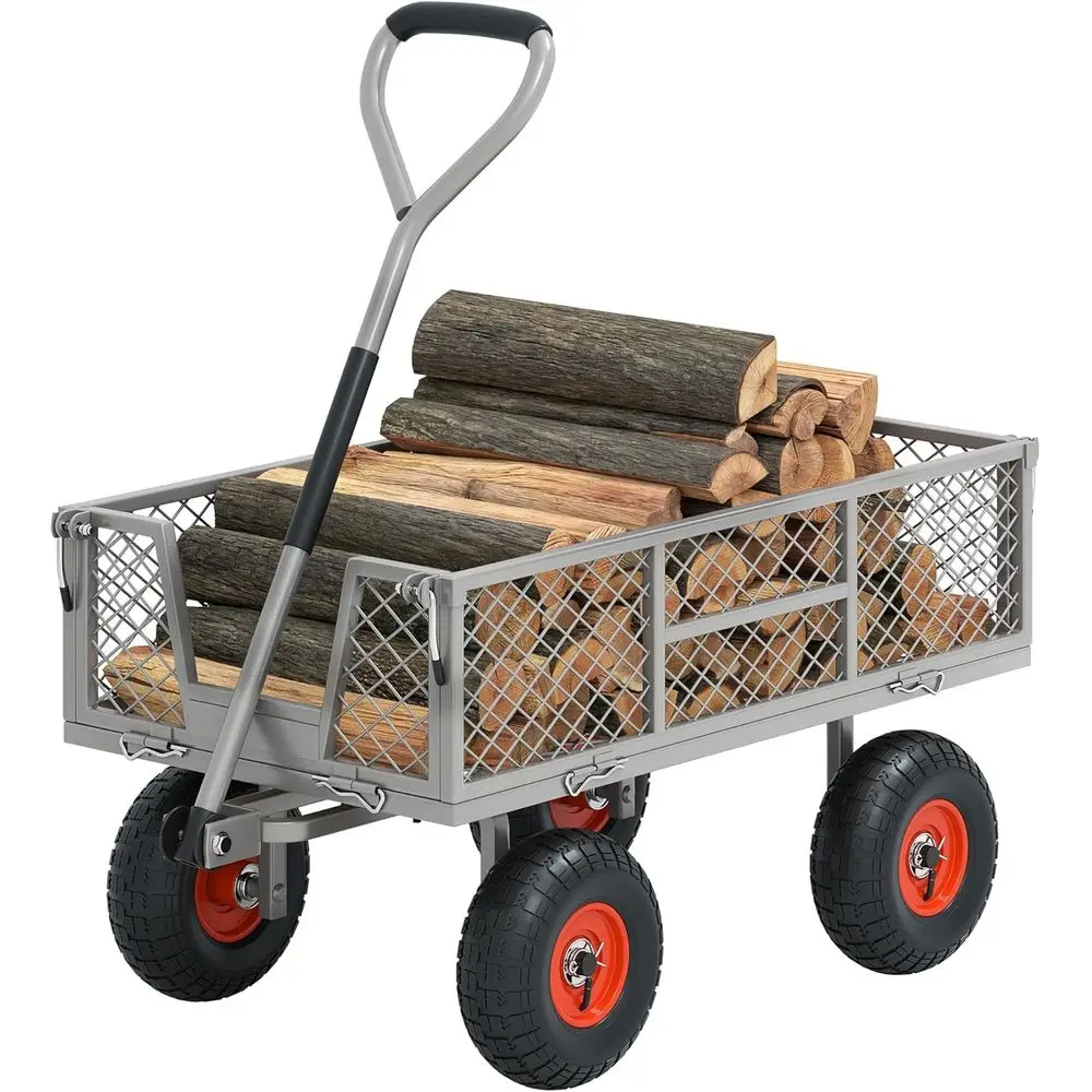 

Heavy Duty 900 lbs acity Mesh Steel Garden Cart - 10" Pneumatic Tires, 180° Rotating Handle, Removable Sides, 4 CU'T Utility Wag
